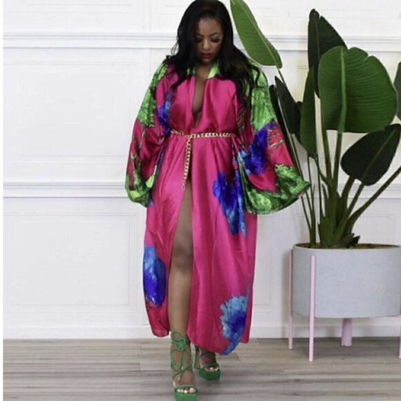 Kimono Duster Robe Coat Cover Up, Lightweight Kaftan Caftan - Picture 1 of 2